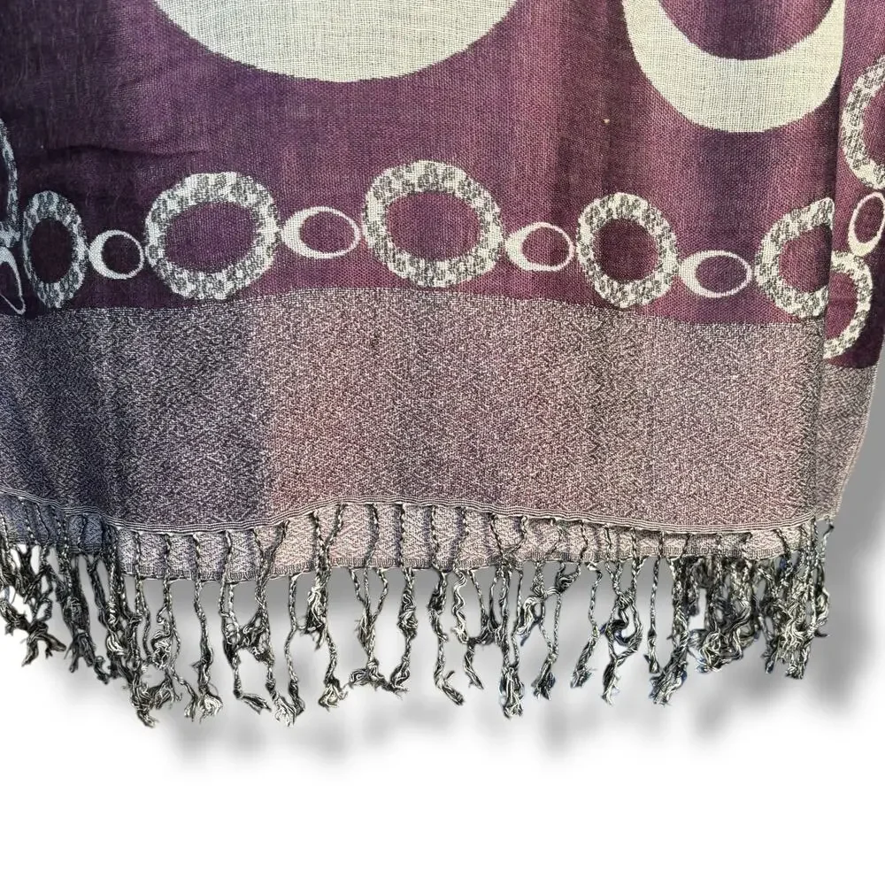 Purple‎ Reversible Geometric Circle Print Fringe Shawl Scarf Wrap Versatile